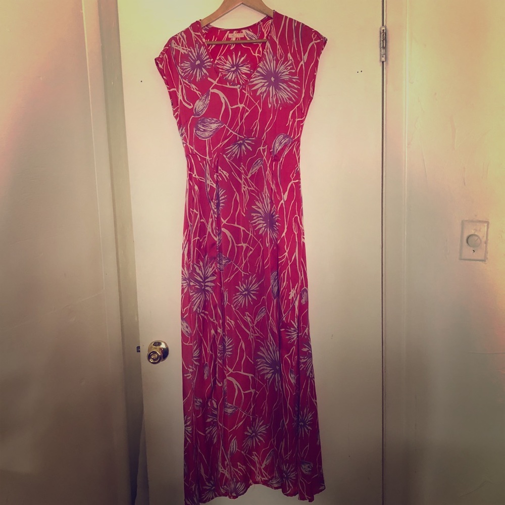 LOLA Australia Pink Floral Silk Maxi Dress XS